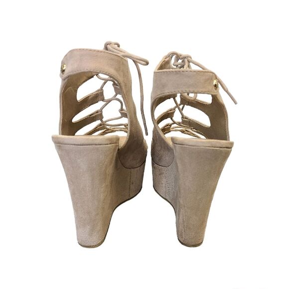 G by Guess Womens Beige Lace Up Cutout Platform Wedge Booties 9.5M - Picture 4 of 16